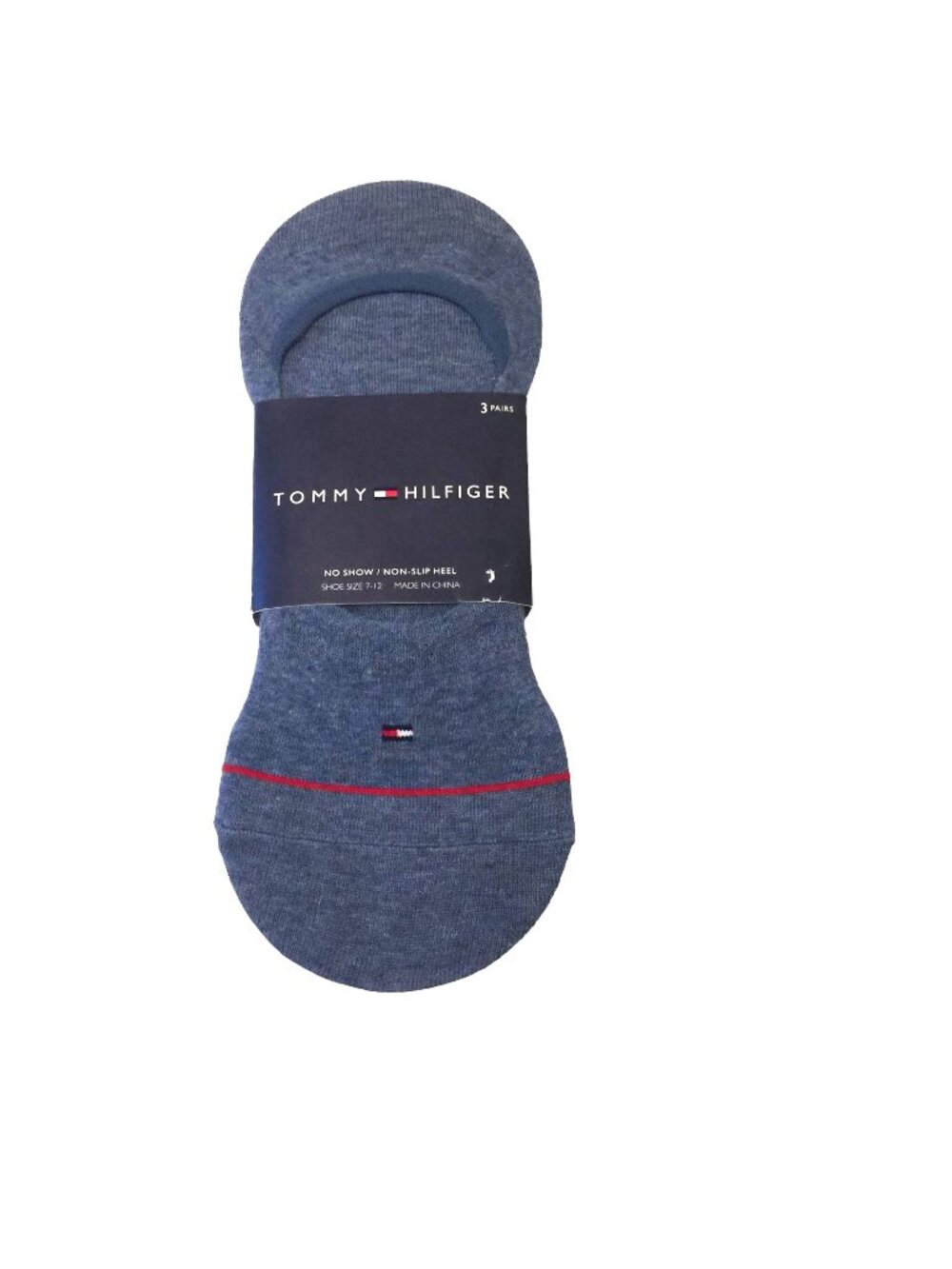 Tommy Hilfiger Men's No Show Non-Slip Heel Socks Size 7-12 Set of 3 Blue Gray